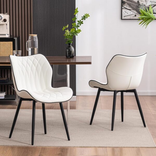 Kidol & Shellder White Dining Chairs Set of 2 Modern Kitchen Chairs with Back Armless Accent Chairs for Living Room Upholstered Faux Leather Chair Mid Century Comfy Side Chair with Metal Legs - Image 8