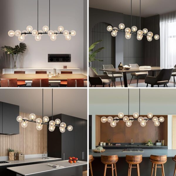 Modern Chandeliers for Dining Room Large Pendant Lights Kitchen Island 16-Light Farmhouse Dining Room Light Fixture Clear Glass Dining Room Chandelier Linear Farmhouse Chandelier Sputnik Chandelier - Image 3
