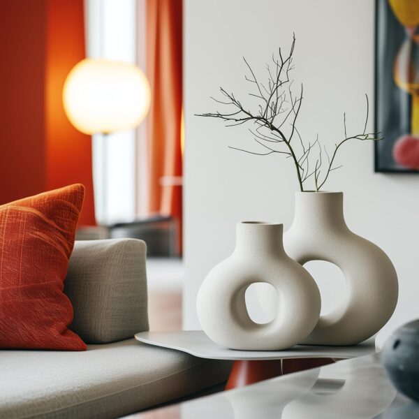NOBULA White Ceramic Donut Vases – Modern Home Decor for Living Room, Bedroom & Table Centerpiece - Minimalist Nordic – Unique Vases for Olive Plant & Flowers – Decorative Coffee Table Vase Set of 2 - Image 9