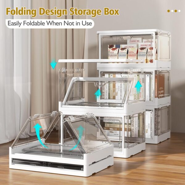 Clear Storage Bin with Lid 3 Pack 【Stackable & Sturdy】Plastic Multifunctional Folding Storage Bins for Bedroom, Living Room, Study, Toy Room, 23 QT Folding Box with Magnetic door - Image 5