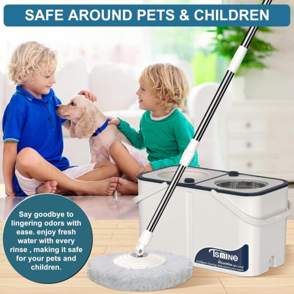 Mop and Bucket with Wringer Set for Home,4-Chamber Spin Mop and Bucket Separate Clean and Dirty Water,Hardwood Floor Mop Household Cleaning Tools with 10 Microfiber Replacement Head Refill - Image 5