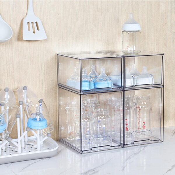 Vtopmart 4 Pack Clear Stackable Storage Drawers,7.6" H Plastic Organizers Bins for Skincare, Bathroom Supplies,Ideal for Cabinet,Undersink,Vanity,Kitchen,Pantry Organization - Image 6