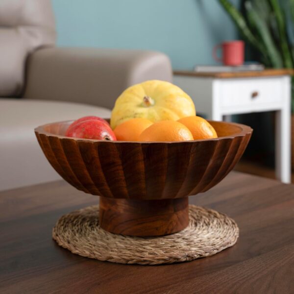 Acacia Wood Footed Bowl– Handcrafted Decorative Fruit Bowl with Elegant Carving Design for Dining, Serving, and Home Décor- 12 Inch Wooden Pedestal Bowls by LuxeDesigns - Image 5
