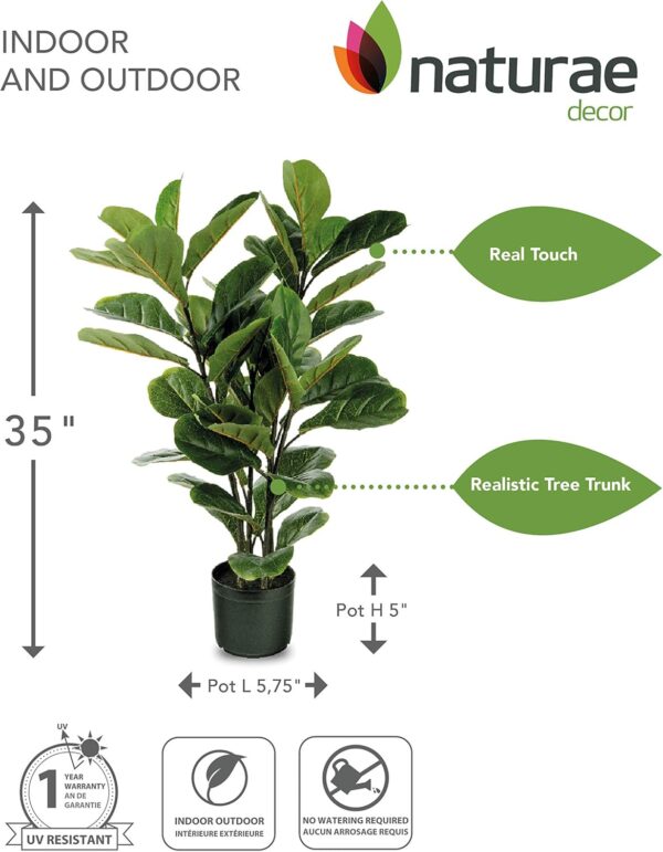 Naturae Decor Fiddle Leaf Tree - Lifelike Artificial Indoor and Outdoor House Plant - UV Resistant - 35 in High - Image 3