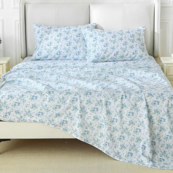 MUXHOMO King Size 4 Piece Sheet Set, Soft Breathable Bed Sheet Set for Bedroom with Deep Pocket Up to 16", Wrinkle-Free & Cooling Bedding for Oeko-TEX Certified - Blossoms Light Blue - Image 9