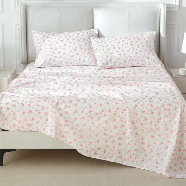 MUXHOMO King Size 4 Piece Sheet Set, Soft Breathable Bed Sheet Set for Bedroom with Deep Pocket Up to 16", Wrinkle-Free & Cooling Bedding for Oeko-TEX Certified - Blossoms Pink - Image 8