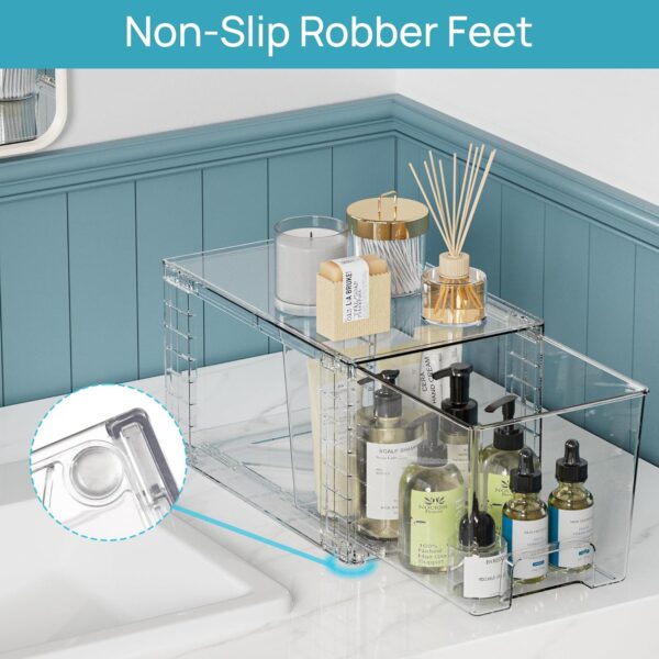 Vtopmart 4 Pack Clear Stackable Storage Drawers,Easy to Assemble Bathroom Organizers and Storage with handles,Plastic Drawers for Kitchen Pantry,Cabinet,Under Sink Organization - Image 5