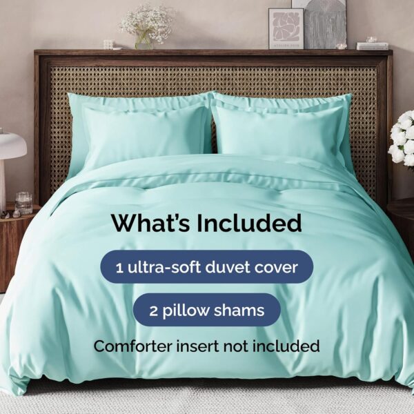 Duvet Cover Queen Size Set - Extra Soft Queen Size Duvet Cover 90 x 90 with 2 Pillow Shams - Hotel Luxury Easy Care and Fade Free w/ Zipper Closures & Ties - Comfy Breathable Bedding Set (Spa Blue) - Image 2