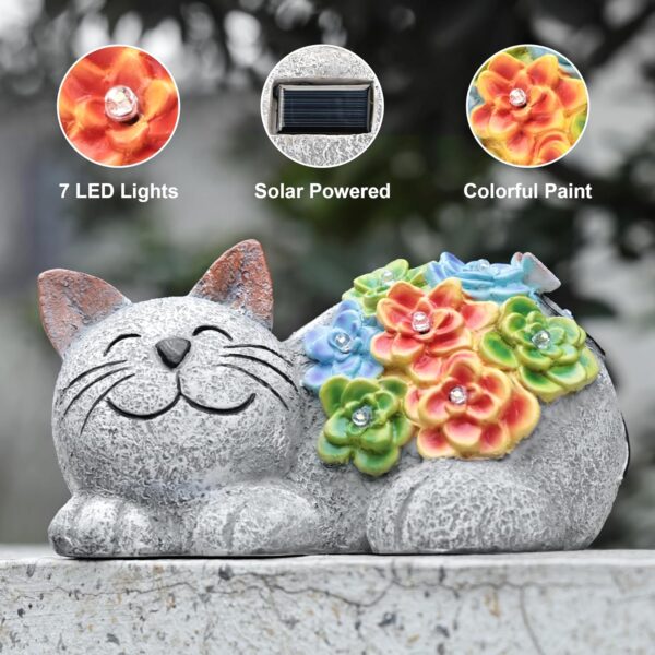 Otdair Solar Garden Decor Cat, Cat Lover Gifts with Succulent and 7 LED Lights for Outside,Outdoor Solar Lights for Yard, Garden and Patio, Unique Gift for Women - Image 5