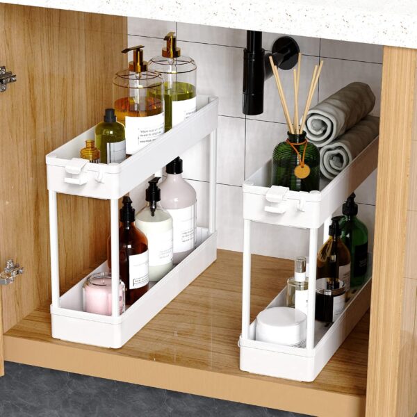 SPACEKEEPER Slim Rolling Storage Cart 4 Tier Bathroom Organizer Mobile Shelving Unit Utility Cart Tower Rack for Kitchen Laundry Narrow Places, White - Image 3