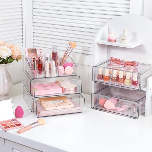 Vtopmart 3 Tier Clear Makeup Organizer with Drawer, Cosmetic Storage for Dresser Countertop and Bathroom Vanity, Beauty Holder for Lipstick Brush Skincare - Image 6
