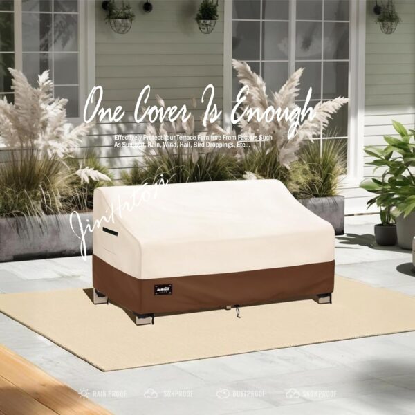 2-Seater Outdoor Couch Cover,58" Wx32 Dx31 H Patio Loveseat Cover,100% Waterproof Heavy Duty Patio Sofa Covers,Patio Furniture Covers,Beige&Brown - Image 3