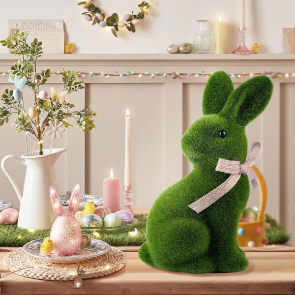 Moss Easter Bunny Home Decor, Artificial Moss Rabbit for Easter Decorations,Cute Bunny Figurines as Spring Decor - Image 5
