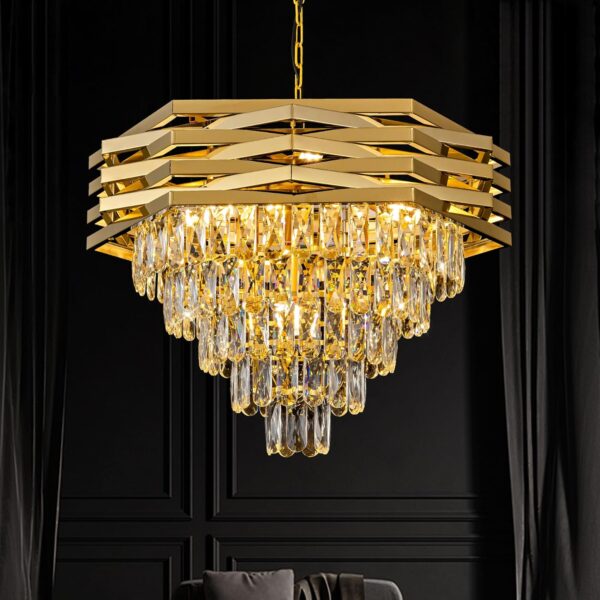 22.8" Gold Crystal Chandelier,7-Light K9 Crystal Pendant Lights Fixture 4-Tier Modern Luxury Hanging Ceiling Light Fixture for Hallway Dining Room Living Room Bedroom Kitchen Island Stairway