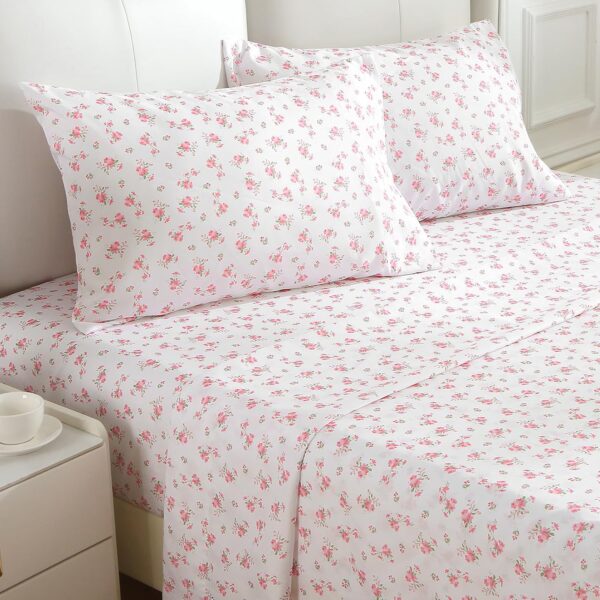 MUXHOMO King Size 4 Piece Sheet Set, Soft Breathable Bed Sheet Set for Bedroom with Deep Pocket Up to 16", Wrinkle-Free & Cooling Bedding for Oeko-TEX Certified - Blossoms Pink