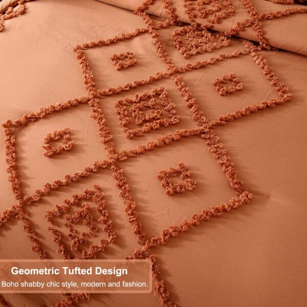 PERFEMET Burnt Orange Comforter Set Queen Size 3Pcs Tufted Terracotta Boho Bedding Set Farmhouse Geometric Rustic Bed Set for Bedroom (Caramel, Queen) - Image 5