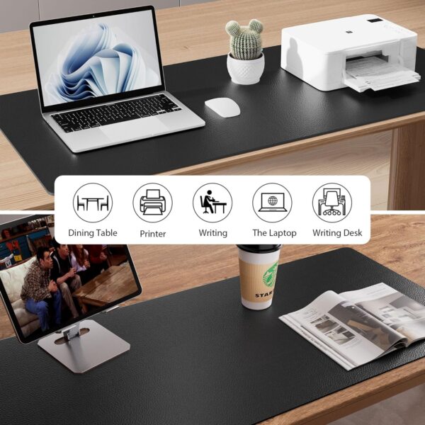 Aothia Leather Desk Pad Protector, Mouse Pad, Office Desk Mat, Non-Slip PU Leather Desk Blotter, Laptop Desk Pad, Waterproof Desk Writing Pad for Office and Home (Black,23.6" x 13.7") - Image 5