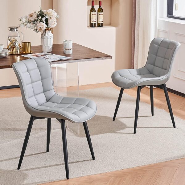YOUTASTE Dining Chairs Set of 2 PU Leather Upholstered Modern Kitchen&Dining Room Chairs with Back Metal Legs Armless Accent Guest Dinner Chairs for Vanity Reception Waiting Room,Grey - Image 4