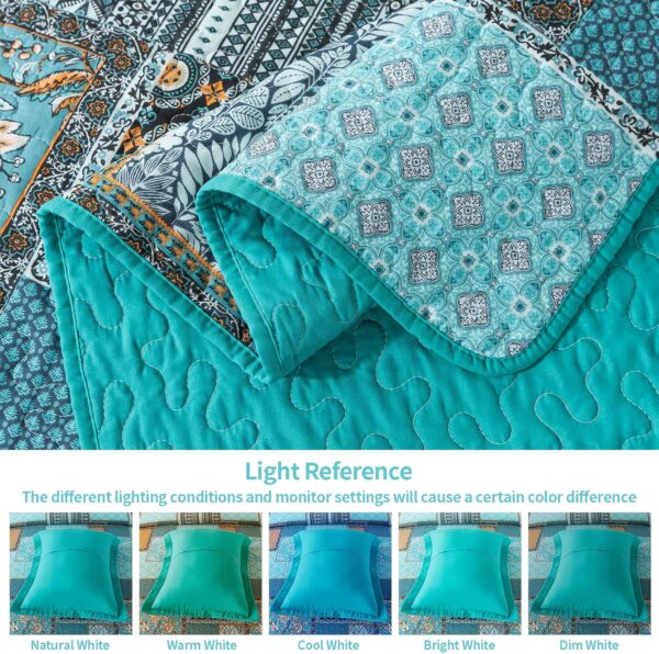 VAPUTAR Oversized King Size Quilt Bedding Set - Cotton California King Size Bedspreads (108 * 118 in) - Lightweight Floral Quilts for Farmhouse Bedroom (Teal/Green Chic, 3 Pieces) - Image 5