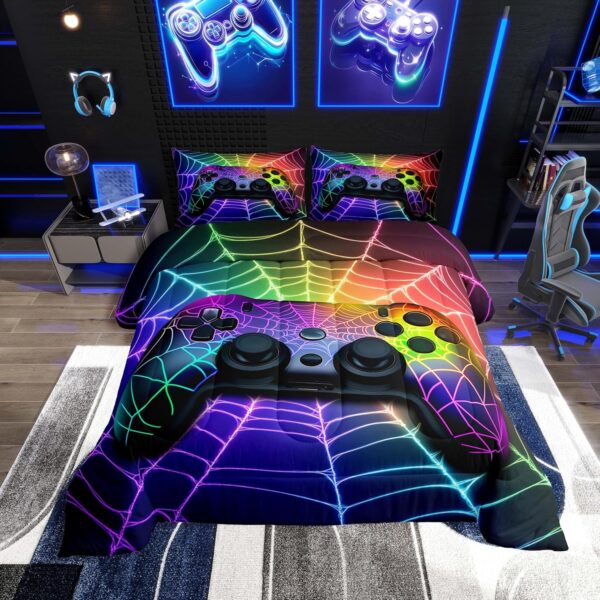 Gamer Comforter Sets Rainbow Spider Web Twin Comforter Set, Gaming Decor for Boys Bedroom Decor