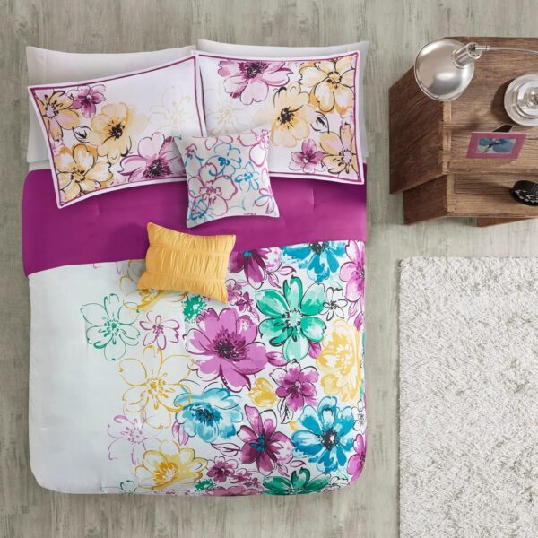 Intelligent Design Comforter Set Vibrant Floral Design, Teen Bedding for Girls Bedroom, Mathcing Sham, Decorative Pillow, Full/Queen, Olivia, Blue - Image 3