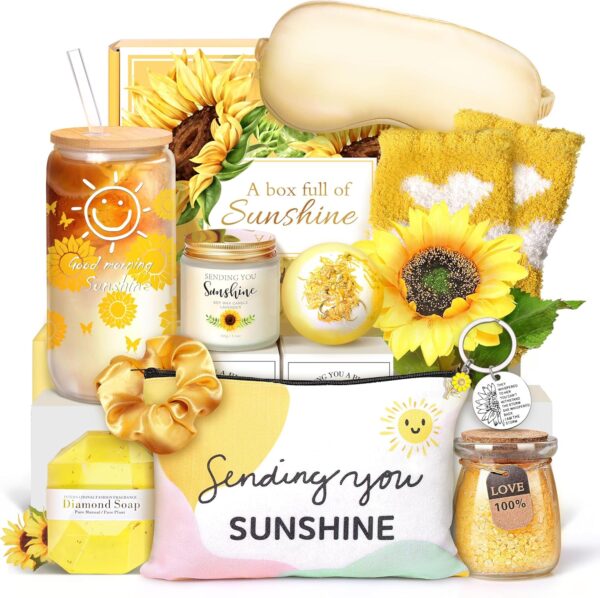 12PCS Sunflower Gifts for Women, Get Well Soon Gifts for Women Sending Sunshine Gift,Birthday Gifts for Women Unique Gifts for Mom Sister Teacher Friends Bestie Bff , Inspirational Gifts for Women