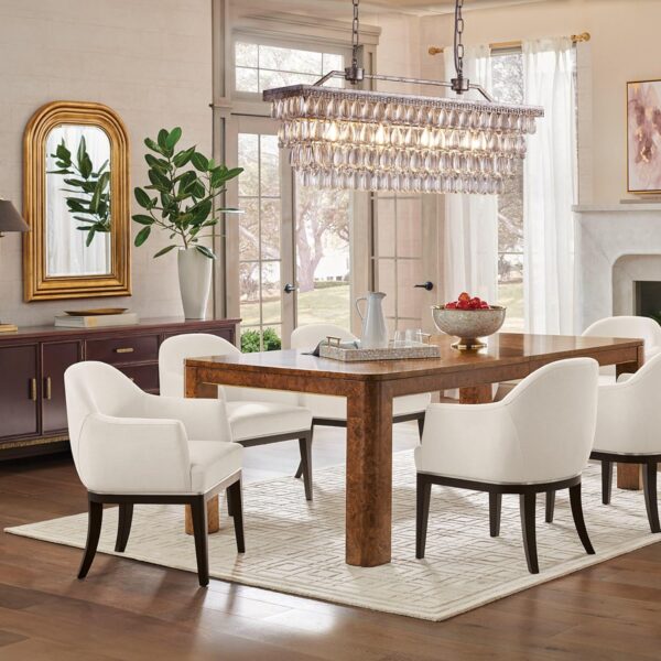 Wellmet Dining Room Crystal Chandelier, 30 Inch Antique Silver Rectangle Chandeliers Over Table, 4 Lights Farmhouse Kitchen Island Lighting, Vintage Crystal Chandelier Light Fixture for Living Room - Image 7