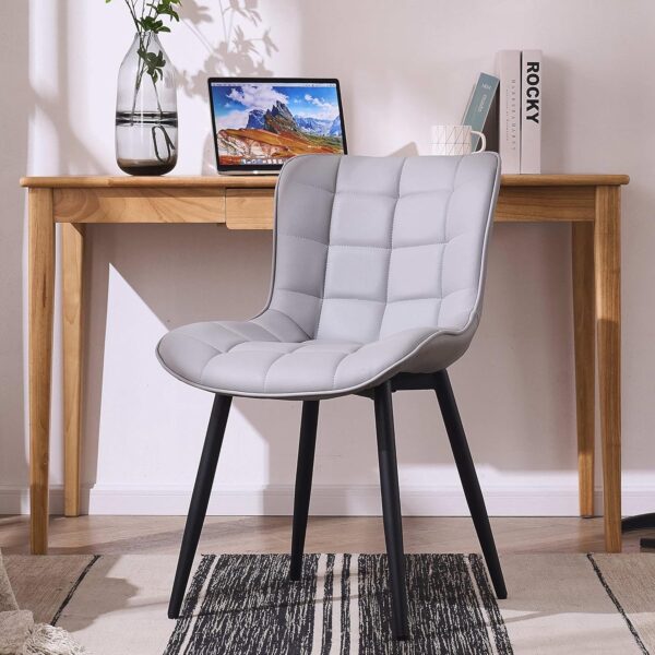 YOUTASTE Dining Chairs Set of 2 PU Leather Upholstered Modern Kitchen&Dining Room Chairs with Back Metal Legs Armless Accent Guest Dinner Chairs for Vanity Reception Waiting Room,Grey - Image 8