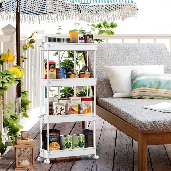 SPACEKEEPER Slim Rolling Storage Cart 4 Tier Bathroom Organizer Mobile Shelving Unit Utility Cart Tower Rack for Kitchen Laundry Narrow Places, White - Image 6