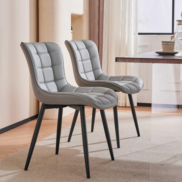 YOUTASTE Dining Chairs Set of 2 PU Leather Upholstered Modern Kitchen&Dining Room Chairs with Back Metal Legs Armless Accent Guest Dinner Chairs for Vanity Reception Waiting Room,Grey - Image 9