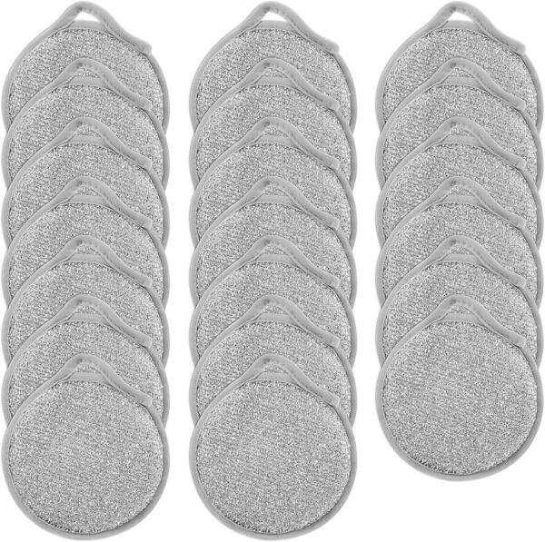 20 Pack Multifunctional Wire Dishwashing Rags for Wet and Dry, Round Multipurpose Double Layer Non Scratch Wire Dishcloth Cleaning Washing Cloth for Kitchen Sinks Household Supplies