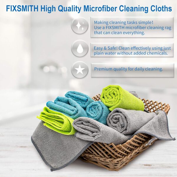 FIXSMITH Microfiber Cleaning Cloth - Pack of 8, Size: 12 x 16 in, Multi-Functional Cleaning Towels, Highly Absorbent Cleaning Rags, Lint-Free, Streak-Free Cleaning Cloths for Car Kitchen Home - Image 2