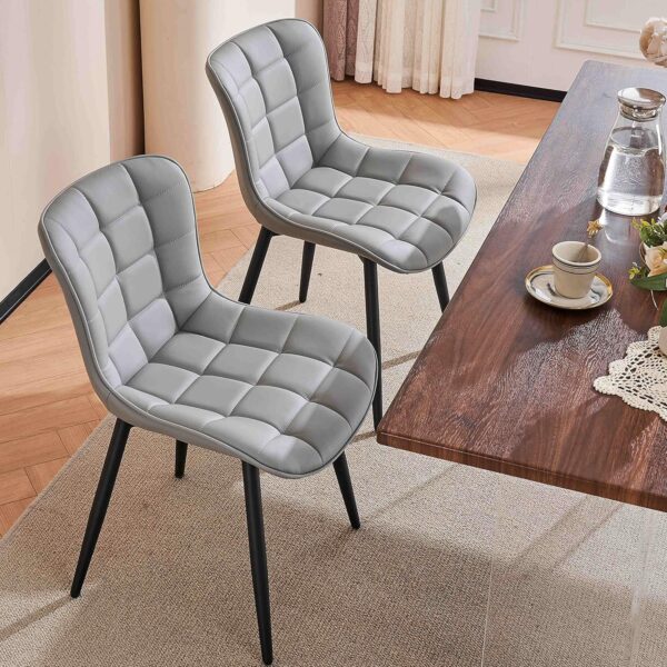 YOUTASTE Dining Chairs Set of 2 PU Leather Upholstered Modern Kitchen&Dining Room Chairs with Back Metal Legs Armless Accent Guest Dinner Chairs for Vanity Reception Waiting Room,Grey - Image 3