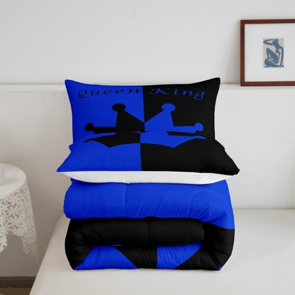 Feelyou Crown Queen and King Comforter Soft Quilt Set,His and Hers Couple Bedding Set for Girls Boys Teens, Romantic Valentine's Day Black and Blue Comforter Set Bedroom Collection 3Pcs King Size - Image 3