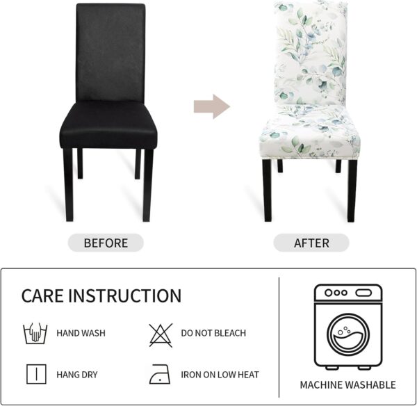 Gibelle Chair Covers for Dining Room Set of 4, Spandex Stretch Dining Room Chair Cover, Removable Washable Kitchen Parsons Chair Covers Seat Slipcovers, Green Floral - Image 7