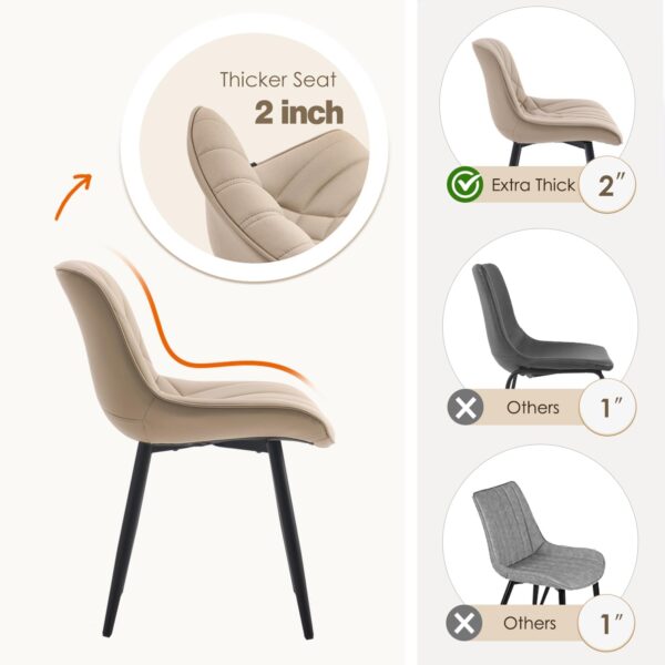 YOUNUOKE Dining Chairs Set of 2 Mid Century Modern Kitchen Chair Comfortable Upholstered Faux Leather Dinner Chairs for Kitchen Dining Room, Khaki - Image 4
