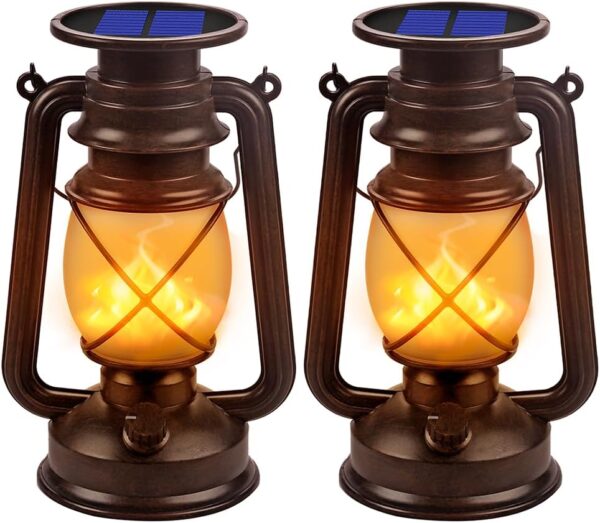 Solar Lantern Outdoor Hanging Solar Lights Dancing Flame Led Waterproof Camping Lamps, Landscape Decor for Table Patio Garden Yard Pathway Porch 2 Pack