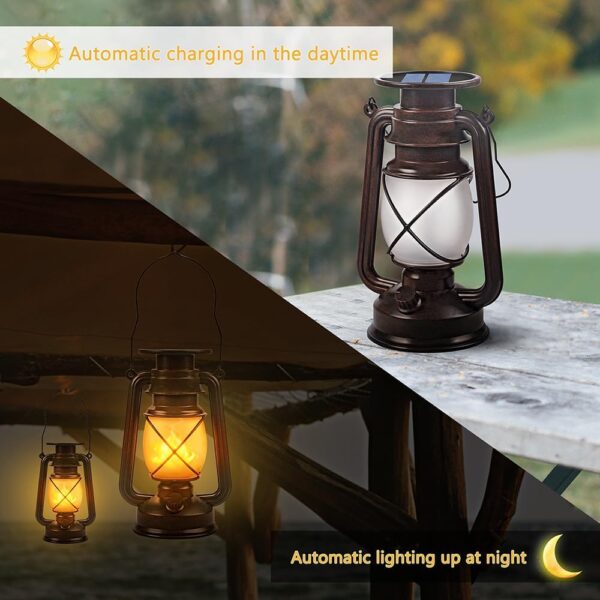 Solar Lantern Outdoor Hanging Solar Lights Dancing Flame Led Waterproof Camping Lamps, Landscape Decor for Table Patio Garden Yard Pathway Porch 2 Pack - Image 3