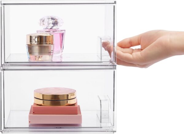 Vtopmart 2 Pack Clear Stackable Storage Drawers, 4.4'' Tall Acrylic Bathroom Makeup Organizer,Plastic Storage Bins For Vanity, Undersink, Kitchen Cabinets, Pantry, Home Organization - Image 8