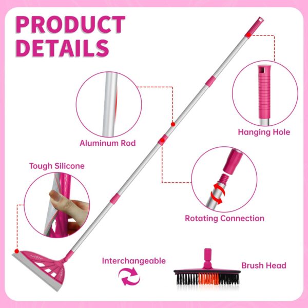 Magic Air Broom Household Silicone Broom for Floor Cleaning, Multifunctional Floor Squeegee with 60’’ Aluminum Adjustable Handle, Pet Hair for Glass, Fine Dust, Hair, Liquids (Pink) - Image 6