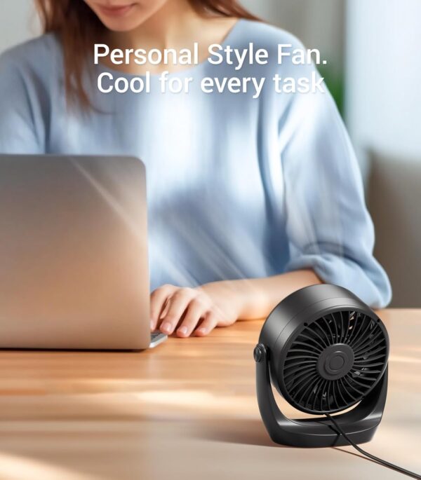 USB Desk Turbo Fan, Ultra-Quiet Mini Desk Fan, Powerful Wind, LED Display, 5 Speed, 360° Rotating Small Portable Fan for Home, Office and Outdoor Cool Tech Gadgets - TurboBreeze - Image 8