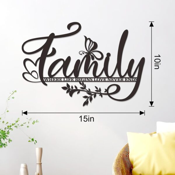 Zzbakress Family Where Life Begins Love Never Ends Sign Metal Wall Art Large Black Family Tree Wall Decor Family Sign Living Room Wall Decor Love Sayings for Bedroom Kitchen Indoor Outdoor (Black) - Image 3