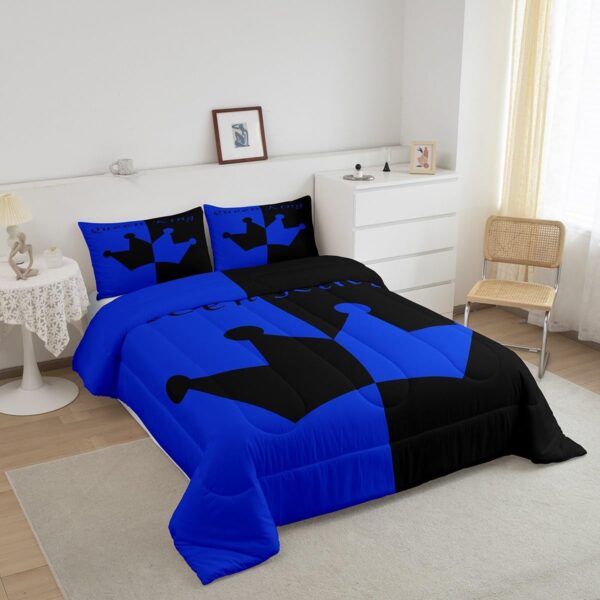Feelyou Crown Queen and King Comforter Soft Quilt Set,His and Hers Couple Bedding Set for Girls Boys Teens, Romantic Valentine's Day Black and Blue Comforter Set Bedroom Collection 3Pcs King Size - Image 2