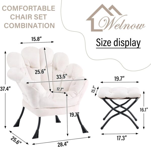 Welnow 2025 Lazy Chair with Ottoman, Comfy Reading Chair Lounge Accent Chair Modern Floral Chair with Footrest Butterfly Leisure Living Room Chair for Small Spaces, Bedroom, Dorm Room, Velvet Beige - Image 3