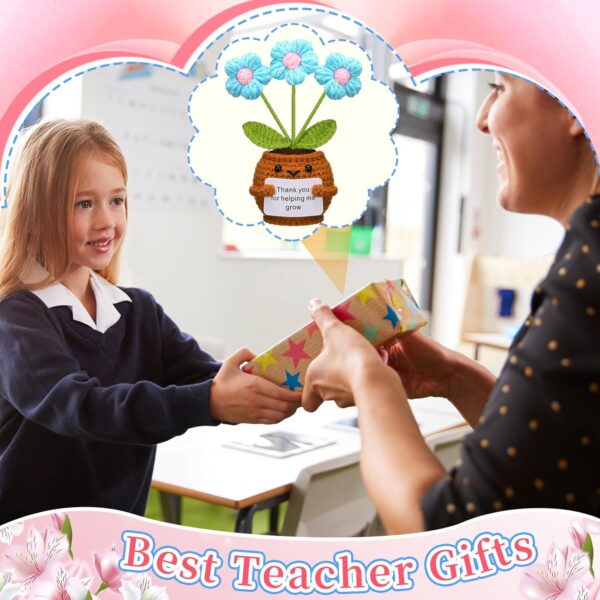 3 Pcs Teacher Appreciation Gifts, Crochet Doll with Card Thank You for Helping Me Grow Teacher Thank You Gifts for Birthday Home Office Decor(Puff Flower) - Image 4