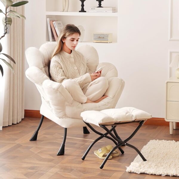 Welnow 2025 Lazy Chair with Ottoman, Comfy Reading Chair Lounge Accent Chair Modern Floral Chair with Footrest Butterfly Leisure Living Room Chair for Small Spaces, Bedroom, Dorm Room, Velvet Beige - Image 7