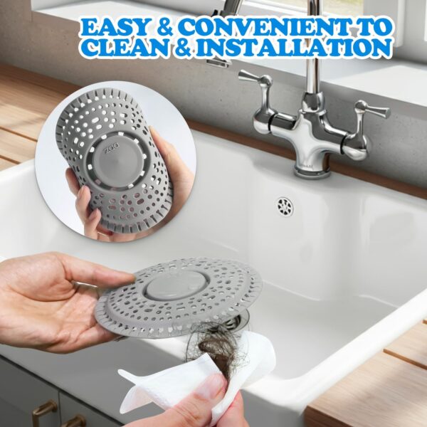 zaa Shower Drain Hair Catcher, 2 Pack Premium Silicone Drain Protector & Shower Drain Cover, Shower Installation Kits for Flat Drains of Shower Room, Bathroom, Gray - Image 6