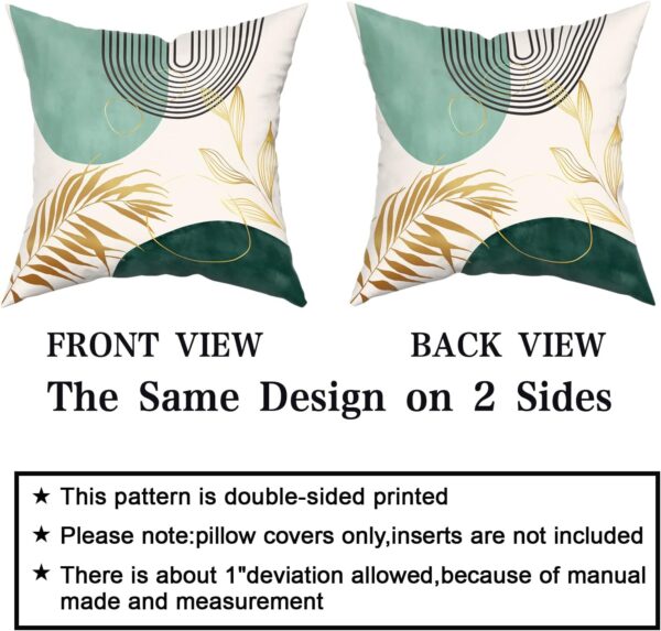 Green Boho Pillow Covers 20x20 Mid-Century Modern Throw Pillows Abstract Geometric Throw Pillow Covers Gold Leaf Pillowcases for Sofa Bed Couch Set of 4 - Image 3