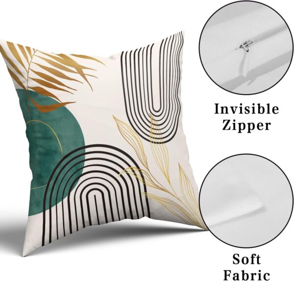 Green Boho Pillow Covers 20x20 Mid-Century Modern Throw Pillows Abstract Geometric Throw Pillow Covers Gold Leaf Pillowcases for Sofa Bed Couch Set of 4 - Image 4