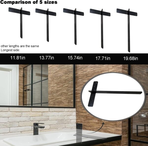 (2-Pack) Hanging T Shelf Bracket,Solid Heavy Duty Steel Knee Wall Hidden Granite Countertop Support Floating Bracket Hardware.Universal.10-14" DIY Projects, Screws Included (T Shelf Bracket,14") - Image 3